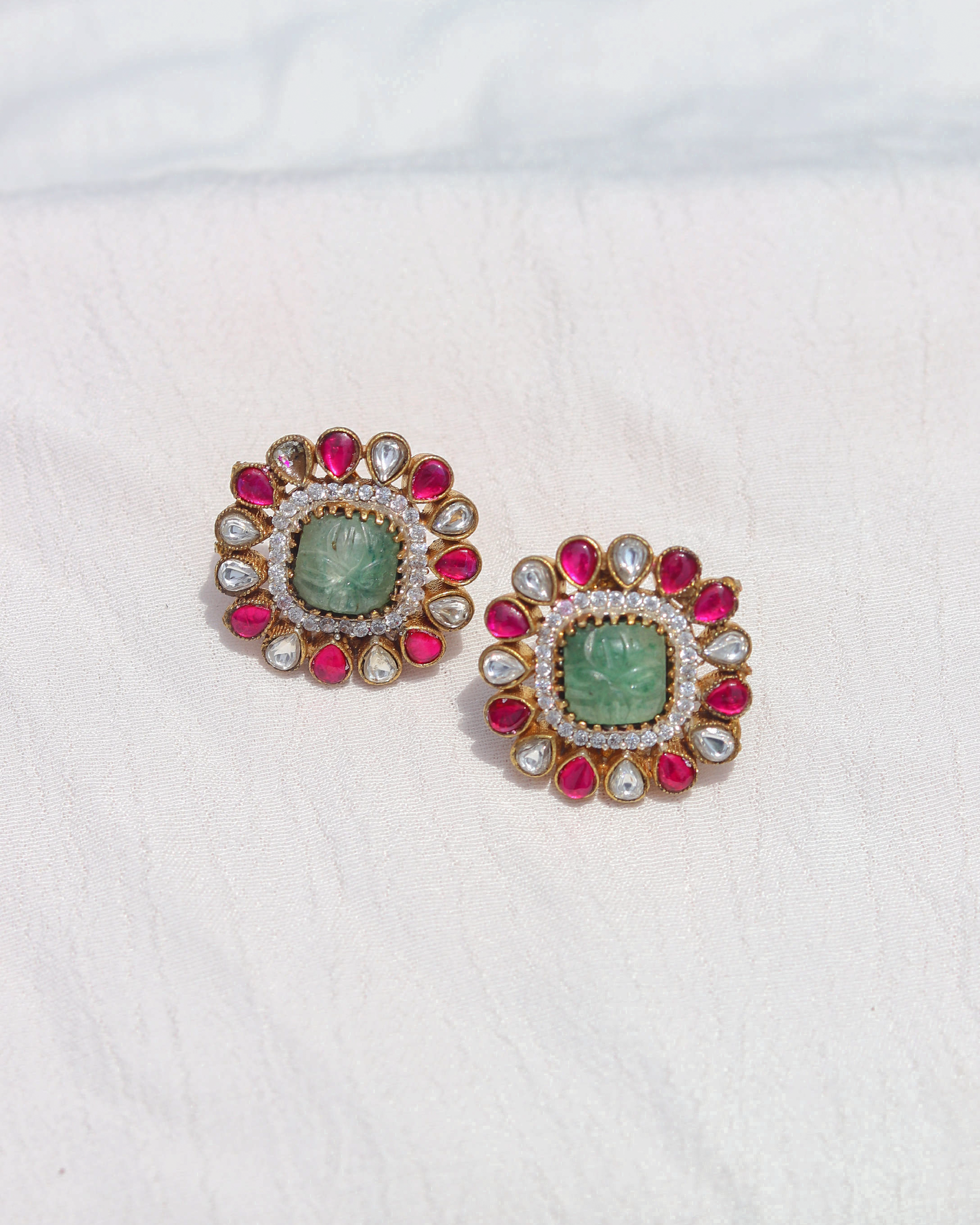 Aanya Studs - Pink & Green