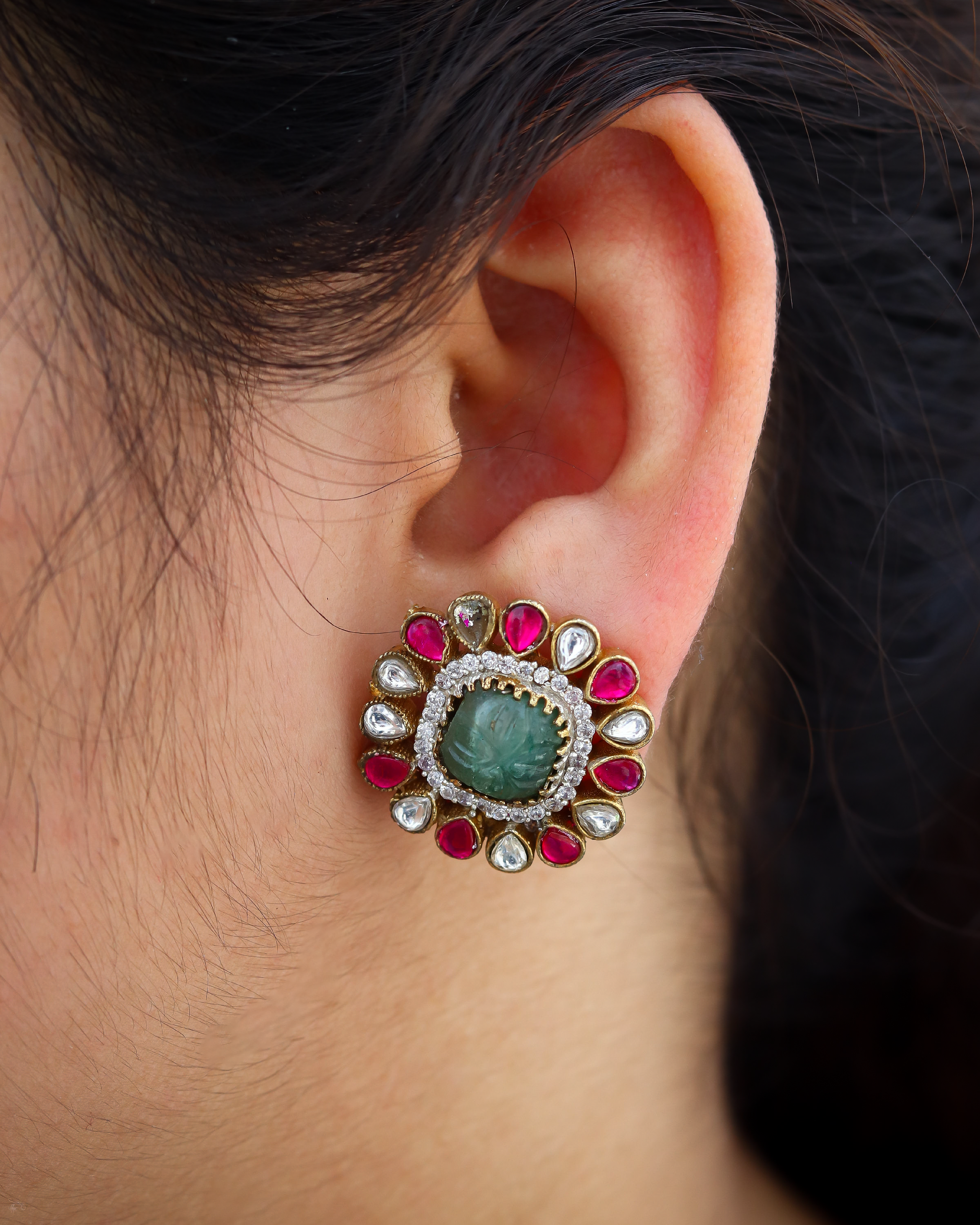 Aanya Studs - Pink & Green