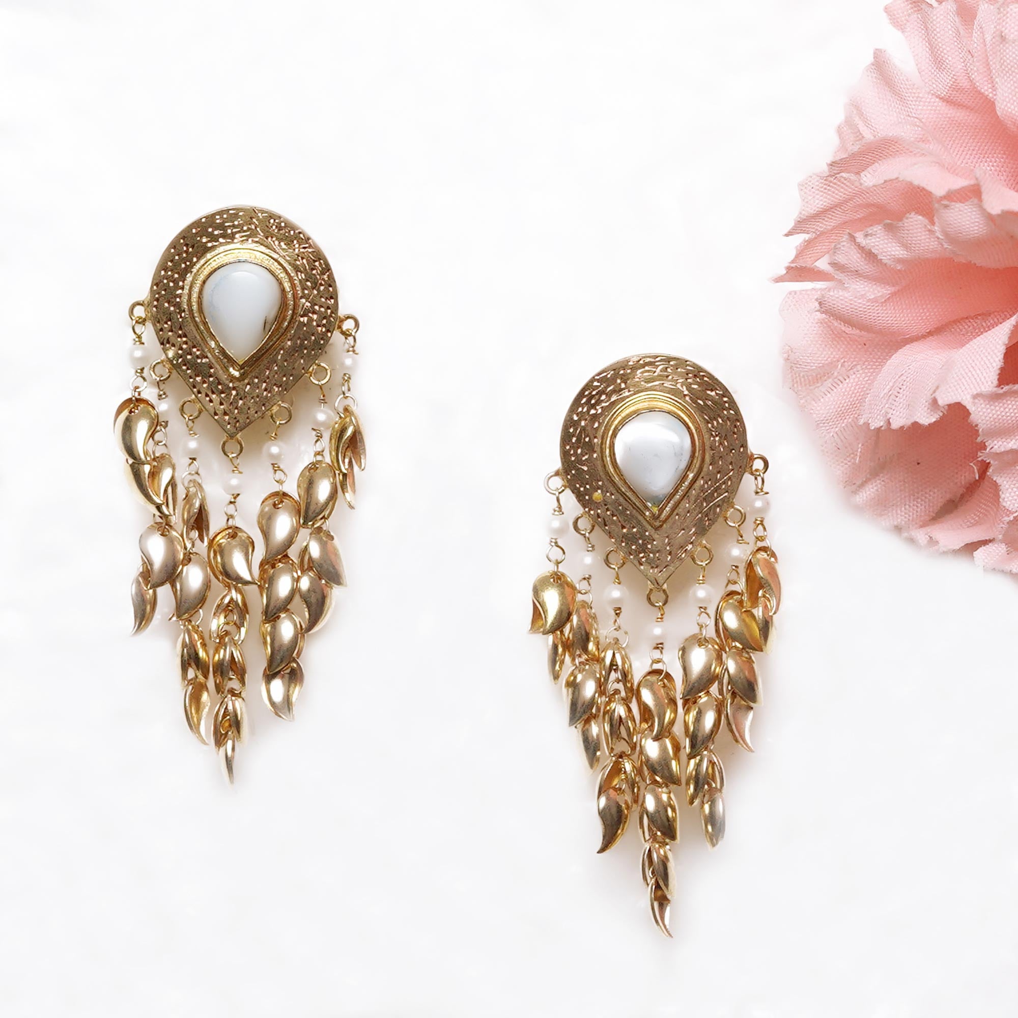 Naira Peepal Patti Earrings - White