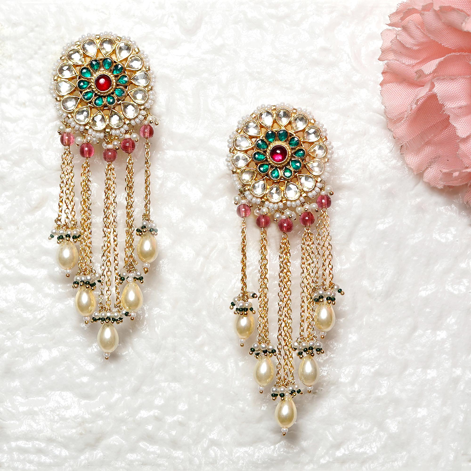 Diya Studs With Tassesl - Green