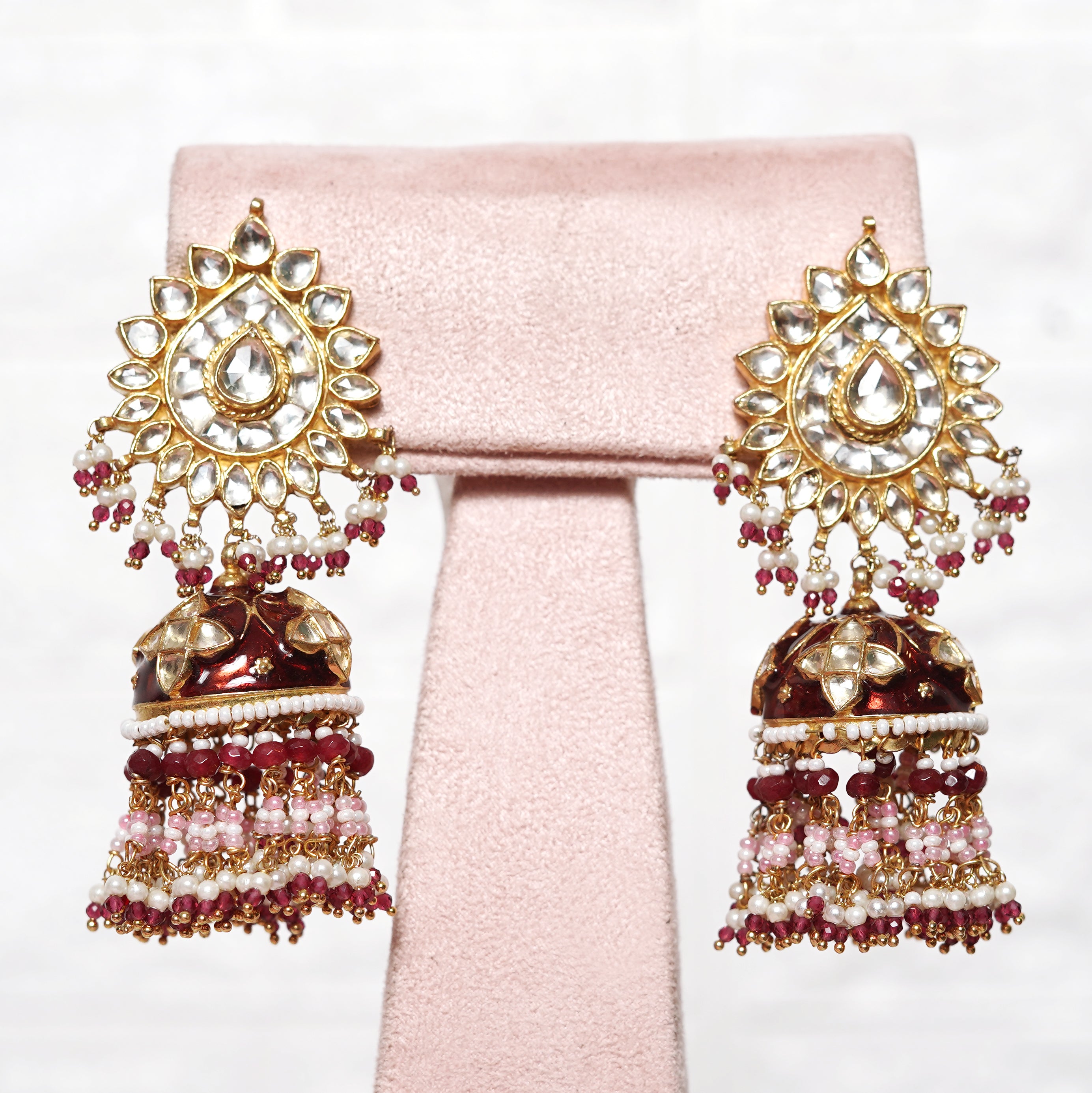 Nyra Jhumka With Red Meena