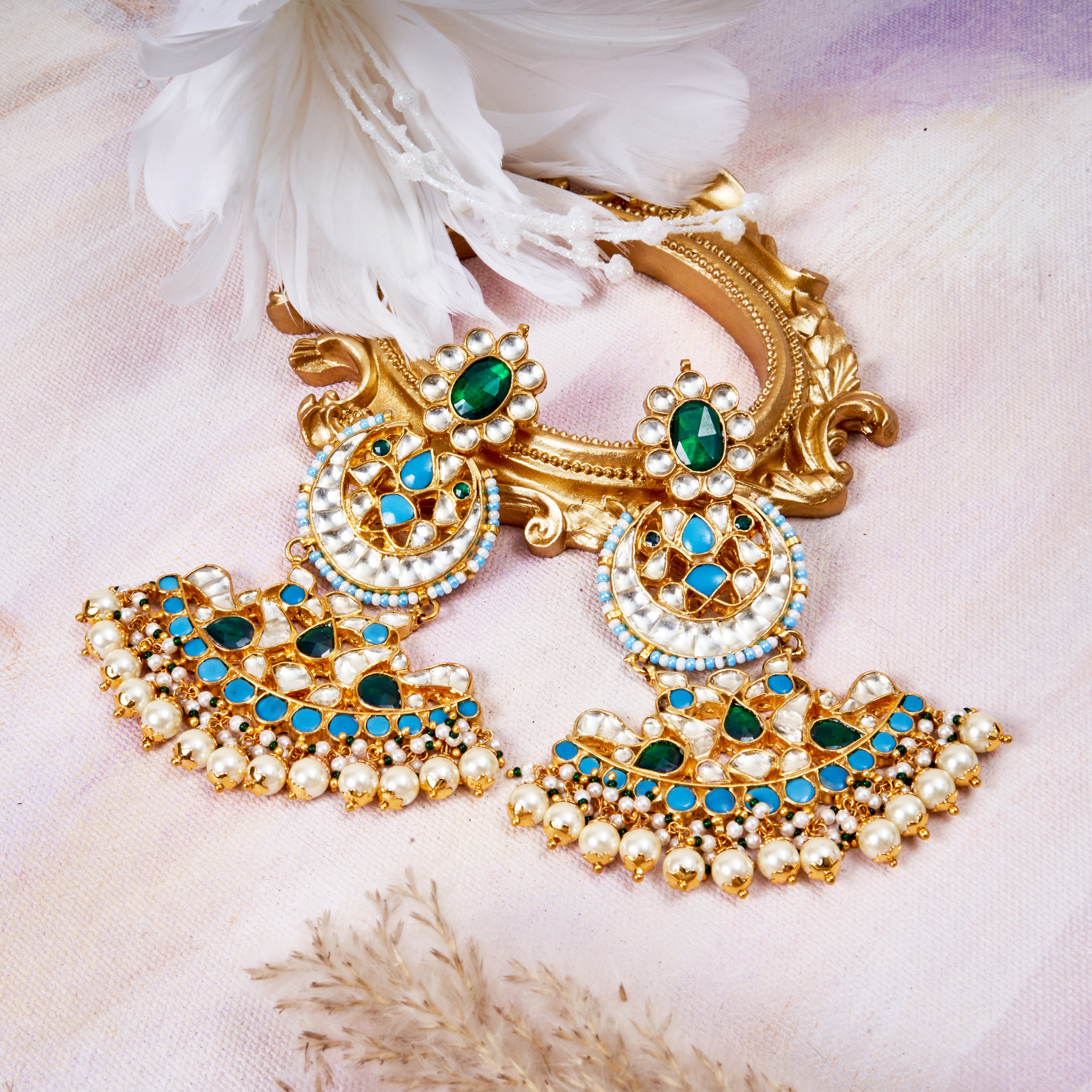 Karam Earrings - Green & Firoza