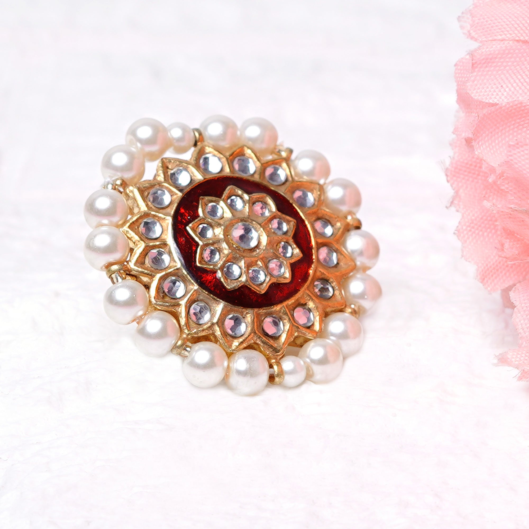 Avni Red Meenakari Ring