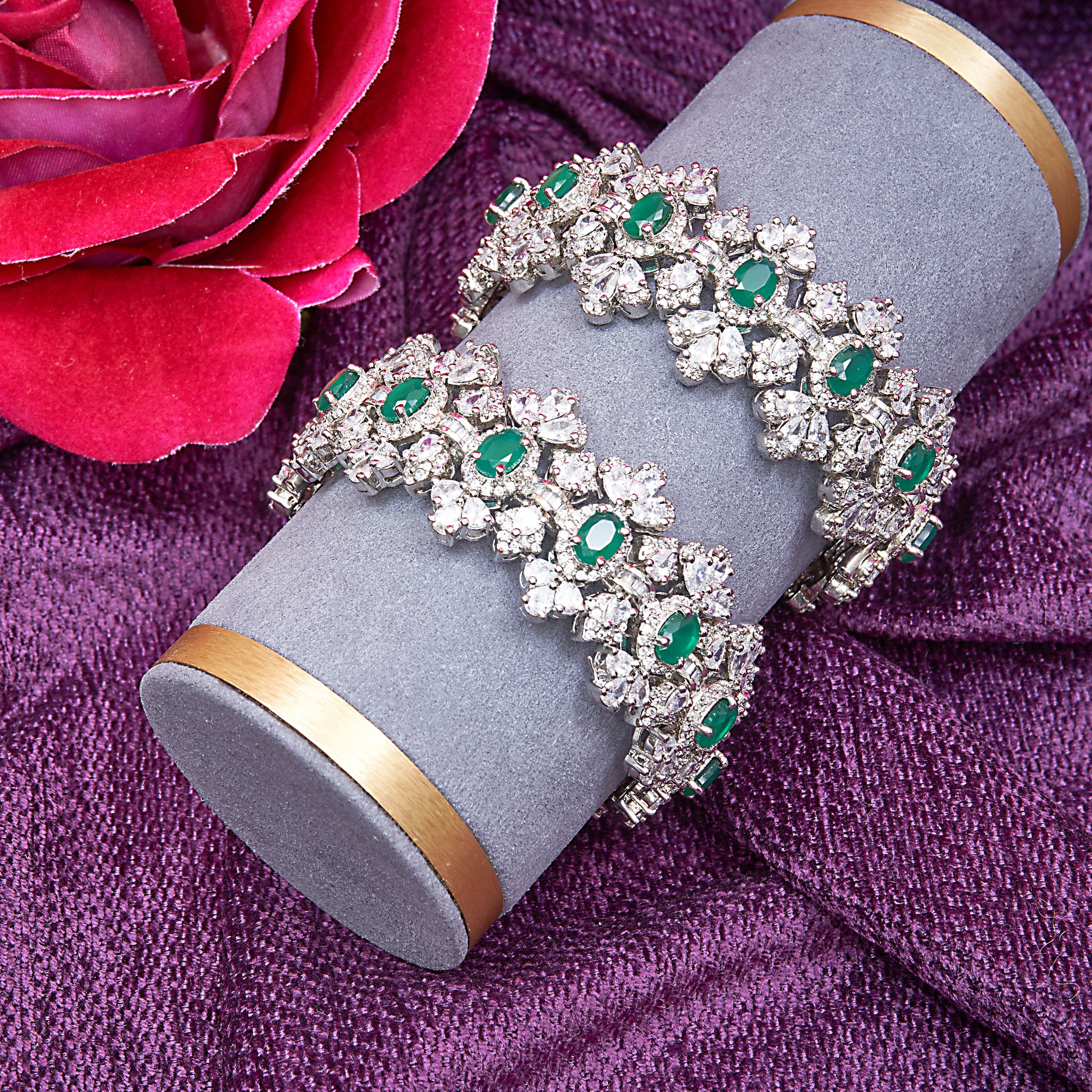 Diamonte Bangles - Green