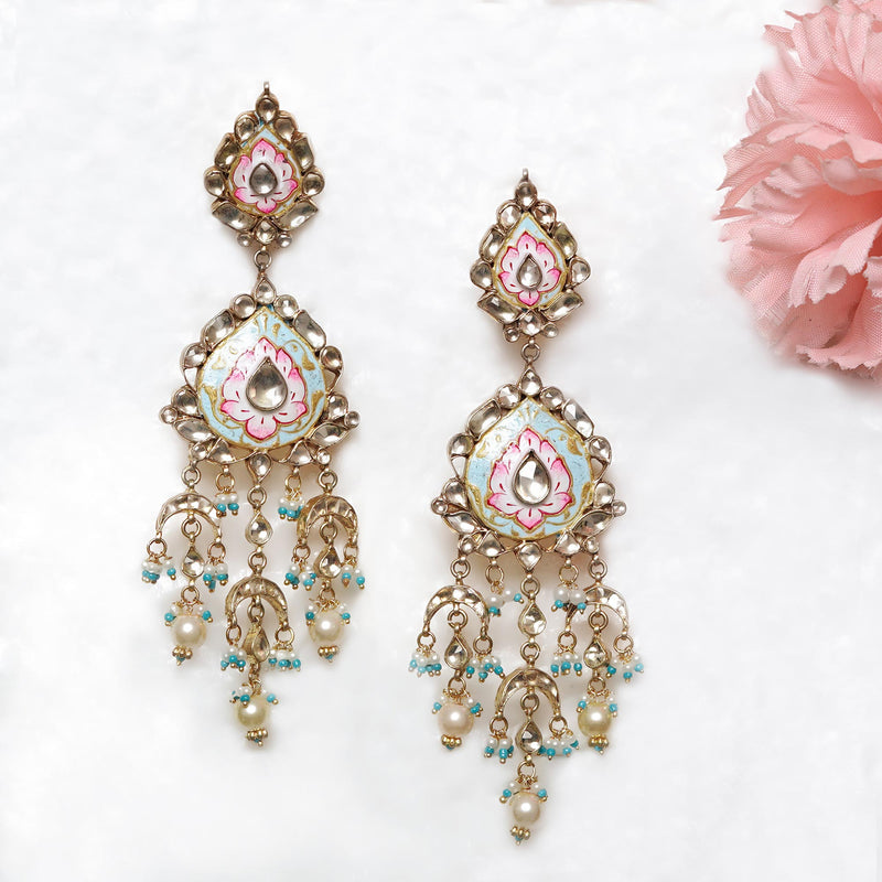 Bahaar meenakari Chandbali earrings-Cream – Rohika Store