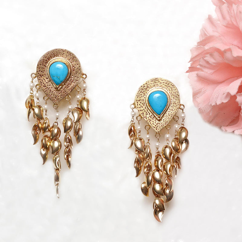 Naira Peepal Patti Earrings - Turquoise