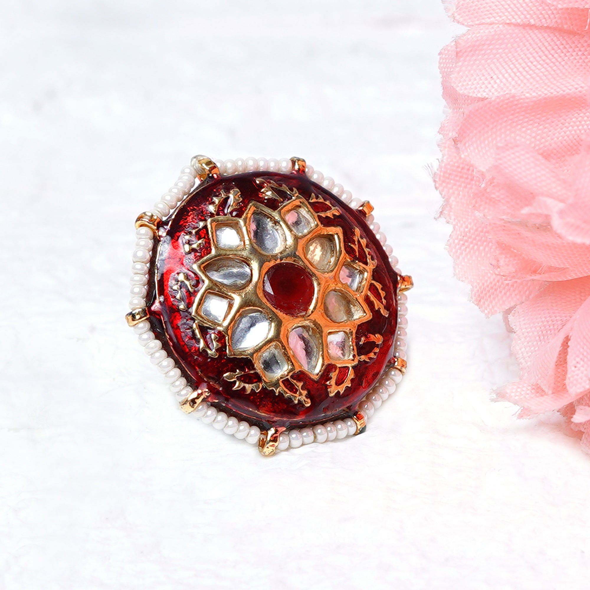 Aakriti Red Meenakari Ring